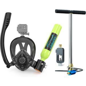 Mini Scuba Tank with Sub-Mask, 0.5l Diving Tank with Full-face Marsk Underwater Breath System Support About 5-10 Minutes E Green