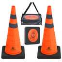RoadHero 28 Inch Collapsible Traffic Safety Cones with Black Weighted Base, Construction Orange Cones with Reflective Collars for Road Safety, Driving Training, Parking Lots, 2 Pack