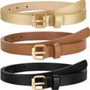 TRIWORKS 3 Pack Women Skinny Leather Belt for Jeans Pants Dress Ladies Thin Waist Belt with Gold Buckle (Beige)