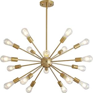 JKLX Mid-Century Sputnik Chandeliers 18-Lights, Modern Semi Flush Mount Ceiling Light Fixture Industrial Retro Hanging Lamps for Kitchen Living Room Dining Bedroom Corridor, Gold（Bulb Not Included）
