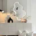 Glitzhome Pack Decorative Wall Mirrors - Vanity Mirrors with Washed White Wood Frame, Asymmetrical Mirrors for Bedroom, Livingroom, Entryway, 31.5” x 19.75”