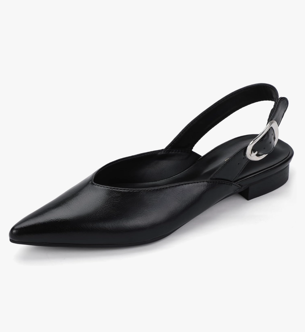 IDIFU Women's Flats Pointed Toe Slingback Dress Shoes for Women Comfortable Dressy Fashion Trendy Flat Shoes Work Bridal Wedding Office Cute Buckle Dress Flats, Size 6