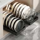 pots and pans organizer under cabinet,pot lid organizers inside cabinet holders for kitchen,Horizontal and vertical pulling modes,cast iron storage (Black Vertical pull-out)