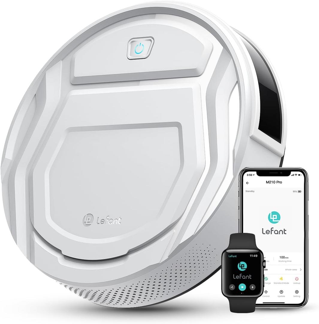 Lefant M210 Pro Robot Vacuum with 2200 Pa Powerful Suction, 6 Cleaning Modes, 120 Mins Runtime, Quiet, Self-Charging, Voice Control, Ideal for Pet Hair and Hard Floor, White