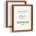 8.5 by 11 Picture Frame Set of 2, USA-Sourced Walnut Wood Photo Frame with Tempered Glass, Handcrafted Rounded Corner 8.5x11 Wooden Frame Matted to 6x8 Photos, Diploma Certificate Document Frame