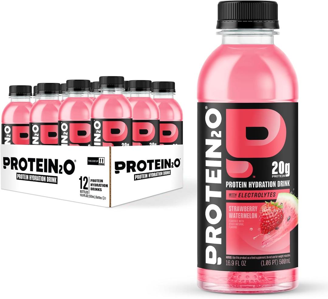 Protein2o Hydration Drink - 2-in-1 Liquid Clear Whey Protein Isolate and Electrolyte Drink - 20g Protein, Vitamins B5, B6 - Post-Workout Recovery - 16.9 Fl Oz - 12 Count Strawberry Watermelon