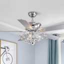 CROSSIO 50" Crystal Ceiling Fan with Lights 50 inch Vintage Chandelier Fan with Remote Control 5 Reversible Wood Blades Fandelier for Living Room Bedroom (Chrome)