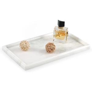 Koville African Natural Marble Tray, 12"x7" Coffee Table Vanity/Decorative Tray for Jewerly, Watch, Perfume Candle Tray for Bedroom/Bathroom/Kitchen Countertop (White Marble-namib Fantasy)