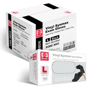 Vinyl Exam Gloves, 4 mil Safty Glove Latex-Free & Powder-Free, SGBE 8003 Synmax Disposable Medical Glove Large (Case of 1000, Black) (Large (Pack of 1000), Large (Black))