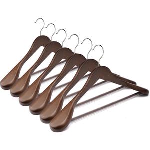 Suit Hangers 6 Pack Wooden Coat Hangers,Wide Shoulder Hangers with Non Slip Pants Holder,Heavy Duty Clothes Hangers,Suit Hangers for Men,for Women,for Suit,Coat,Jacket,Pants (Walnut