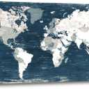 Blue World Map Canvas Wall Art for Living Room Large Office Canvas Artwork Decor Framed for Kitchen Kids Bedroom-20 x40