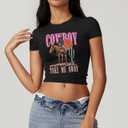 Rock Band Shirts Women: Crop Country Music T-Shirt Funny Cowboy Graphic Tees Crop Tops Fashion Y2k Clothes (L)