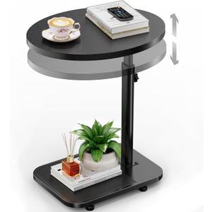 TV Tray Table with Infinite Adjustable Height - C-Shaped Sofa End Side Table for Snack Laptop Desk Small Spaces (Black)