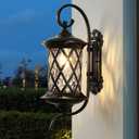Retro Large Outdoor Wall Lanterns 24" Exterior Light Fixtures Coach Light Waterproof Aluminium with Water Glass Outside Wall Lamps for House Front Door Garage Porch Lighting, Black