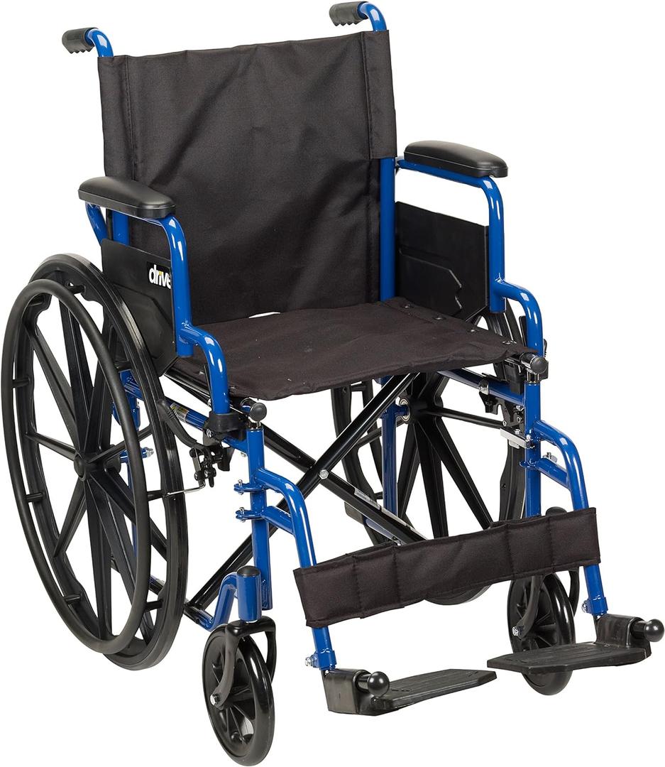 Drive Medical Blue Streak Lightweight Wheelchair with Swing-Away Footrests and Flip-Back Arms, Portable Folding Wheelchair for Adults and Seniors, 18 Inch Seat