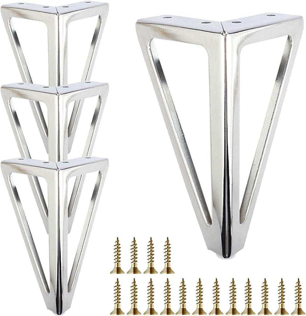 6 Inch Sliver Furniture Legs Heavy Duty Metal Furniture Feet, Golden Sofa/Cabinet/Table Legs 4Pcs, 6 Inch Legs Set of 4, Couch Feet Replacement for Cabinet Dresser (Sliver)