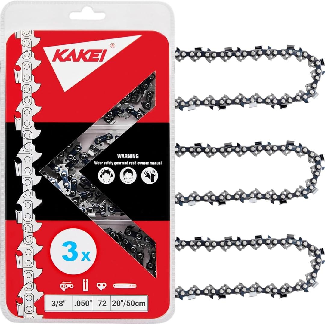 KAKEI 20 Inch Chainsaw Chain 3/8" Pitch .050" Gauge 72 Drive Links- 33RS 72 Fits MS311 MS391, Husqvarna 455 (Rancher), 460 (Rancher), Poulan Pro and More- E72 (3 Chains) - Full Chisel