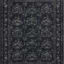 8x10 Large Washable Non-Slip Floral Area Rug(Dark Blue/Grey,8x10)
