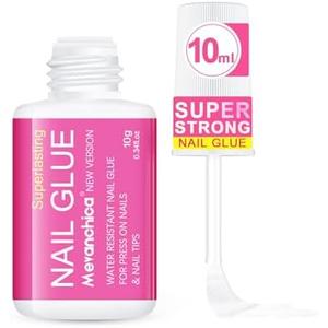 Mevanchica Super Strong Nail Glue, Nail Tips & Acrylic Fingernails Brush Tip Applicator for Press On Nails, Extra Strong Long Lasting for False Nails Pack of 2