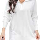 Blooming Jelly Women's Sweater Long Sleeve Quarter Zip Pullover Casual Loose Fit Cable Knit Tops (White, XL)