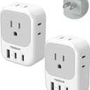 TESSAN US to Japan Plug Adapter 2 Pack,2 Prong to 3 Prong Outlet Adapter with 4 Outlets and 3 USB (2 USB-C), Power Adaptor US to Japan China Mexico Philippines Canada Peru Thailand Vietnam (Grey-white-Type A)