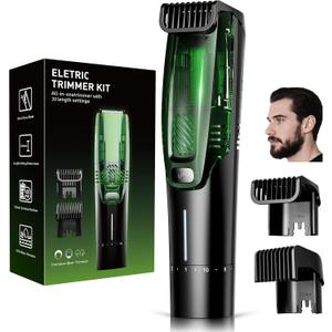 Beard Trimmer for Men, Premium Men's Vacuum Electric Trimmer Kit, 20 Levels Adjustable, Wet/Dry Use, Upgraded Stainless Steel Ceramic Blades, Perfect Christmas Gifts for Husband or Boyfriend (Black)