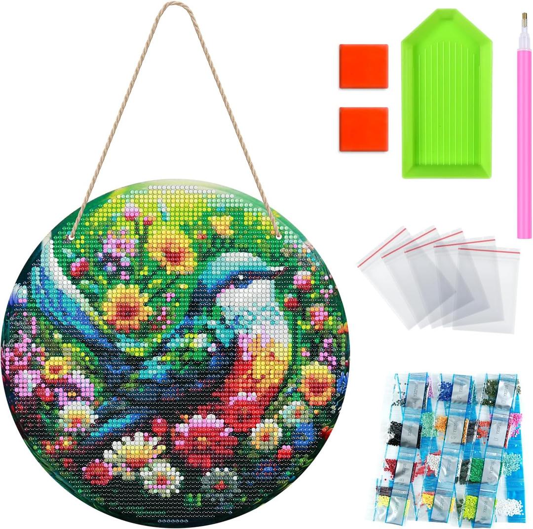 Liccyy (No Need Frame Hanging 5D Diamond Art Painting Kit for Adults Beginner, DIY Gem Bead Art on Wooden Plaque Full Drill Paint by Number Pendant with Tools for Home Garden Decor, Bird