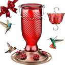 Kingsyard Glass Hummingbird Feeders for Outdoors, 24 oz Hummingbird Nectar Feeder for Garden Decorations with 6 Feeding Ports, Ant Moat Included, Gifts for Women Mom, Easy to Clean & Refill, Red