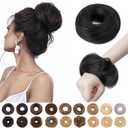 S-noilite Messy Bun Hairpiece Real Human Hair for Women Tousled Updo Scrunchie Donut Chignon Realistic Natural Bun Hair Piece Jet Black
