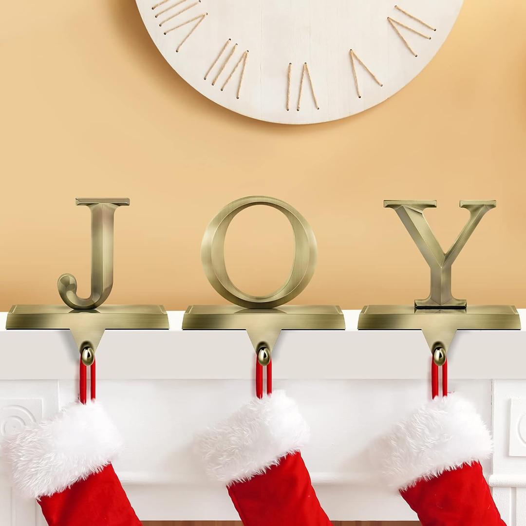MCEAST Pack of 3 Christmas Stocking Holders Metal Mantel Stocking Clips Fireplace Stocking Hangers for Christams Decoration, Bronze