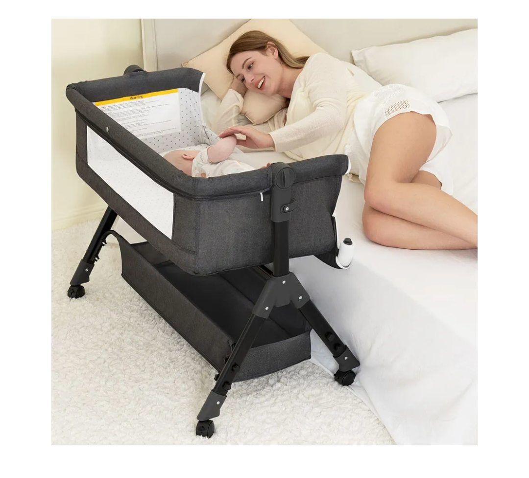 Baby Bassinet, Bedside Bassinet for Baby, 3 in 1 Bassinet Bedside Sleeper with Wheels, Mosquito Net, Adjustable Easy Folding Portable Bed for Infant Newborn (Dark Grey)