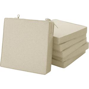 Outdoor Chair Cushions, Water-Resistant & Fade-Resistant, Patio Furniture Square Seat Replacement Chair Pads with Ties Zipper, Removable Cover, Non-Slip Bottom, Set of 6, 19 x 19 Inch, Beige