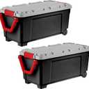 IRIS USA 2 Pack TrailBox, 43 Gallon Lockable Storage Trunk Box, Truck Bed Bin Heavy-Duty Containers Camping Gear, Adventure Chest - Black/Gray