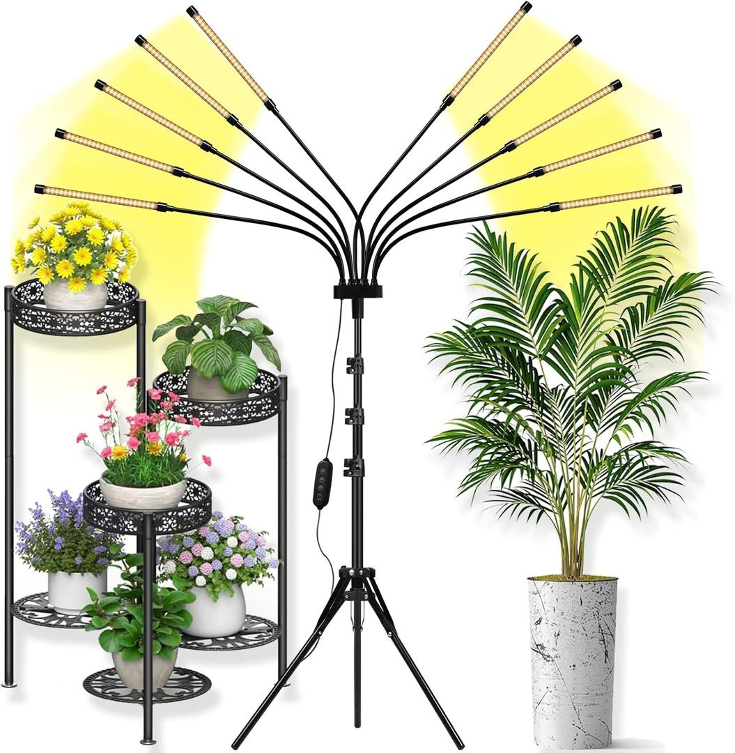 Grow Lights for Indoor Plants [ 10 in1 ] 500 LEDs, Full Spectrum Grow Light for Indoor Growing with Tripod Stand, Auto On/Off Timing 4/8/12H, Plant Grow Lights Indoor. (10 Branches Sunlike)