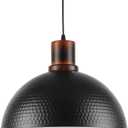 Modern Solid Wood Pendant Lights,15.7" Hammered Metal Shade,Black Finish Hanging Lighting Lamp Industrial Dome Ceiling Light Fixtures for Kitchen Island, Farmhouse, Dining Room, 1PK/16in