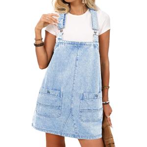 ELLEVEN Denim Overalls Dress for Women Summer, Adjustable Straps Sleeveless Jean Dresses Loose Denim Romper with Pockets (Blue, M)