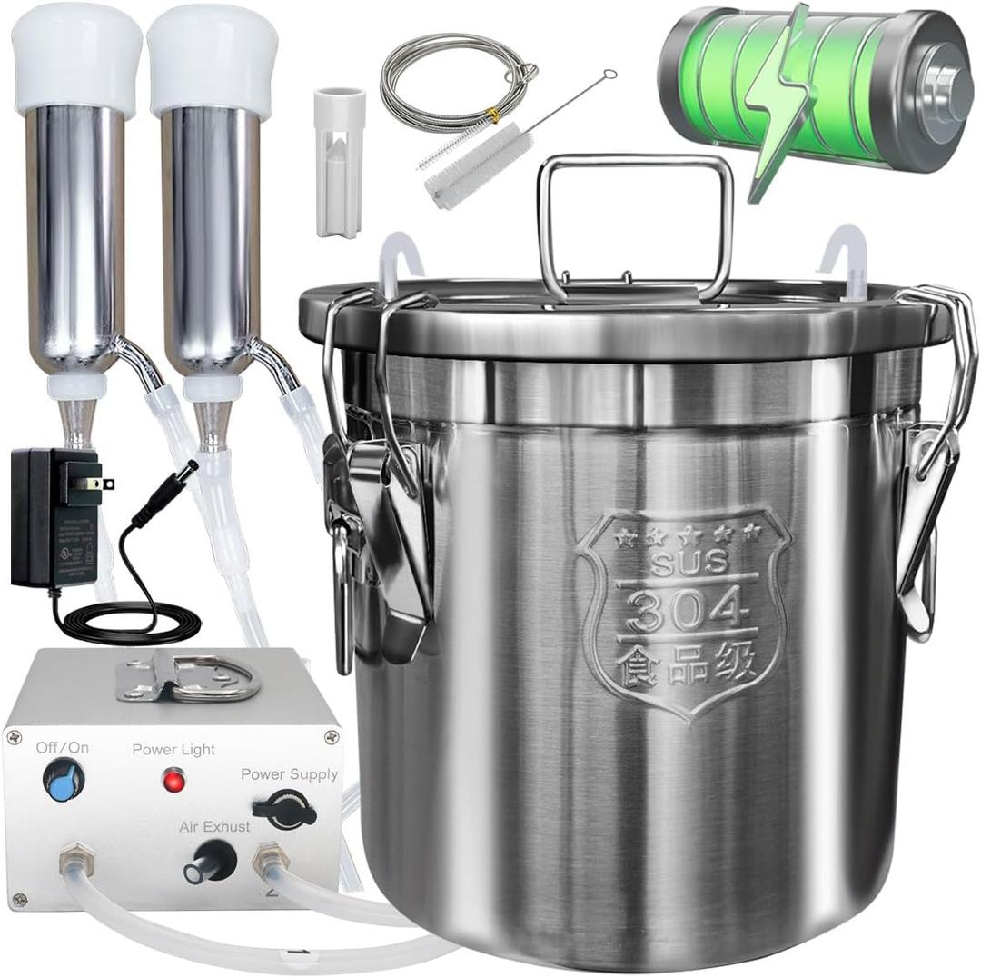 12L Cow Milking Machine, Rechargeable Battery Powered Speed Adjustable Pulsating Vacuum Pump, 304 Stainless Steel Milk Bucket with Auto Stop Check Valve Cow Milker Machine (Pro Model)