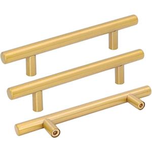 goldenwarm Kitchen Cabinet Pulls Brushed Brass Drawer Handles - Modern Cabinet Drawer Pulls Gold Kitchen Hardware, 4.5in Hole Centers, 5 Pack