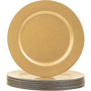 MAONAME Gold Charger Plates Set of 12, 13-Inch Round Plate Chargers for Dinner Plate, Plastic Table Chargers for Wedding Decor, Party