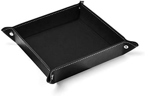 Oirlv Premium Leather Valet Tray for Men Jewelry Organizer, Desktop Storage,Key Wallets Cell Phones Catchall Tray Nightstand or Dresser Organizer Plate (Black)