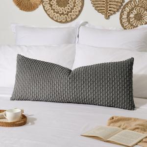 Kevin Textile 14x36 Inch Long Lumbar 1 Pack Boho Decorative Throw Pillow Cover Soft Striped Corduroy Rectangle Cushion Case Farmhouse Accent for Living Room Couch Sofa Bed, Dark Grey