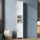 Hawkrown 67" Tall Bathroom Storage Cabinet with Lights, Slim Narrow Bathroom Cabinet Organizer with Doors and Adjustable Shelves, Tall Cabinet for Small Space (66.9" Tall-White with Light), 11.3" x 11.8" x 66.9"