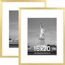 ENJOYBASICS 16x20 Picture Frame, Display Poster 11x14 with Mat or 16 x 20 Without Mat, Wall Gallery Photo Frames, Gold, 2 Pack