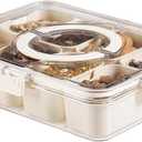Divided Serving Tray with Lid and Handle - Snackle Box Charcuterie Container for Portable Snack Platters - Clear Organizer for Candy, Fruits, Nuts, Snacks