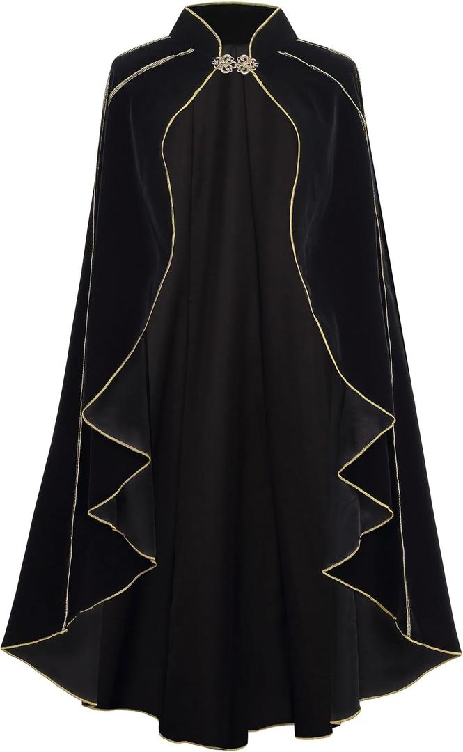 Colorful House Medieval Cloak for Women Rolled Up Cape Halloween Cosplay Costumes (43", Curled Edge Black)
