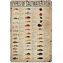 OKTFES Vintage Fishing Metal Sign Types of Saltwater Fish Knowledge Tin Sign Plaque Wall Decor Home Man Cave Garage Bar Cafe Kitchen 6x8 Inch