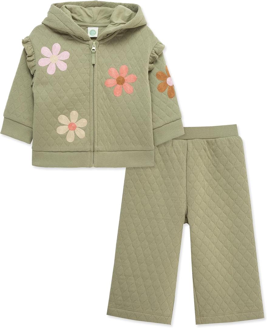 Little Me Clothes for Baby Girls' 2Pc Hoodie and Matching Pant Set, 12 Months to 4 Toddler (Tea Flower)