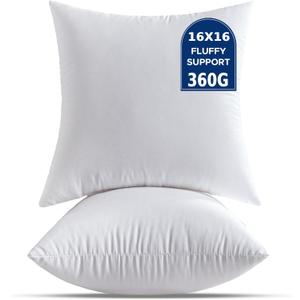 16 x 16 Throw Pillow Inserts Pack of 2 Small White Decorative Square Pillows for Couch Bed Sofa Cushion Sham Stuffer Indoor