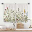 Riyidecor Light Green Leave Plant Small Short Kitchen Curtains Floral Botanical Wildflower Flower Floral Rod Pocket Farmhouse Cafe Curtains Herb Vintage Cute Bedroom Living Room Treatment Fabric (26"W x 36"L (Pack of 2))