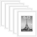 upsimples 9x12 Picture Frame Set of 5, Display Pictures 6x8 with Mat or 9 x 12 Without, Wall Gallery Photo Frames, White